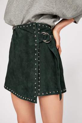 Understated Leather Emerald Studded Suede Mini Skirt