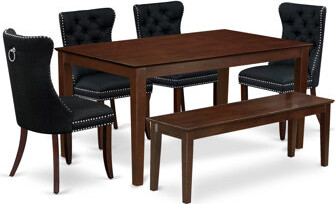 Red Barrel Studio 7900B6A03A204D7BB46FEFFAA38C956B 6 Piece Kitchen Set Includes a Rectangle Dining Room Table and 4 Upholstered Chairs with a Bench Mahogany