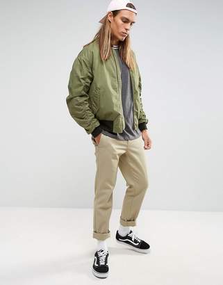 ASOS DESIGN Oversized Bomber Jacket With Ruche Detail and Back Print in Khaki