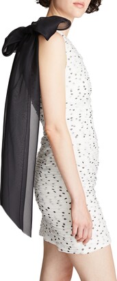 Halston Analise One-Shoulder Micro Dot Bow Cocktail Dress
