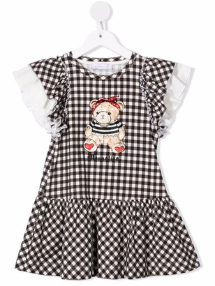 MonnaLisa Teddy Bear-motif check-print dress
