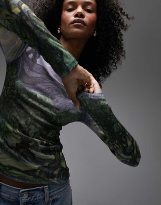 Topshop Art Museum Van Gogh mesh landscape slash long sleeve
