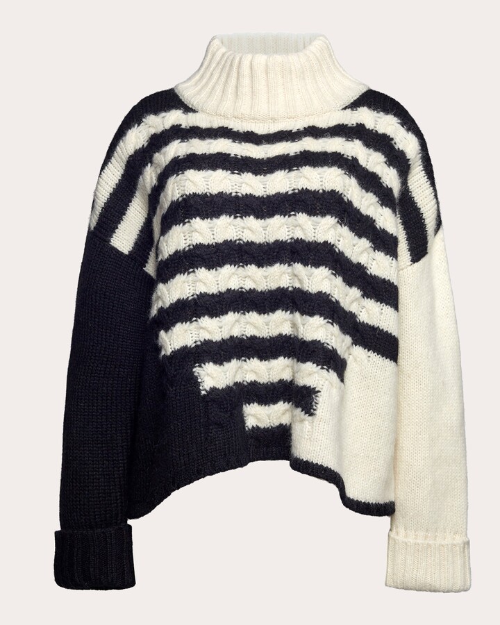 Maeve Striped Cable-Knit Alpaca-Blend Sweater