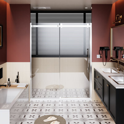 CaneCreations 60 In W Single Sliding Shower Door 72 H With 1/4 Inch Thick Clear Tempered Glass Aluminum Alloy Rail Zinc Rollers - Stain Surface Smooth X Roller R