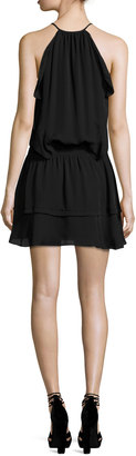 Parker Williame Sleeveless Silk Blouson Mini Dress, Black