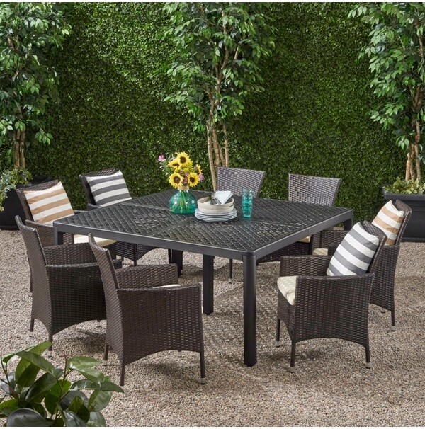 Christopher Knight Home ChristopherKnightHomeBragdonOutdoorAluminumandWicker8SeaterDiningSetBeige/AntiqueMatteBlack