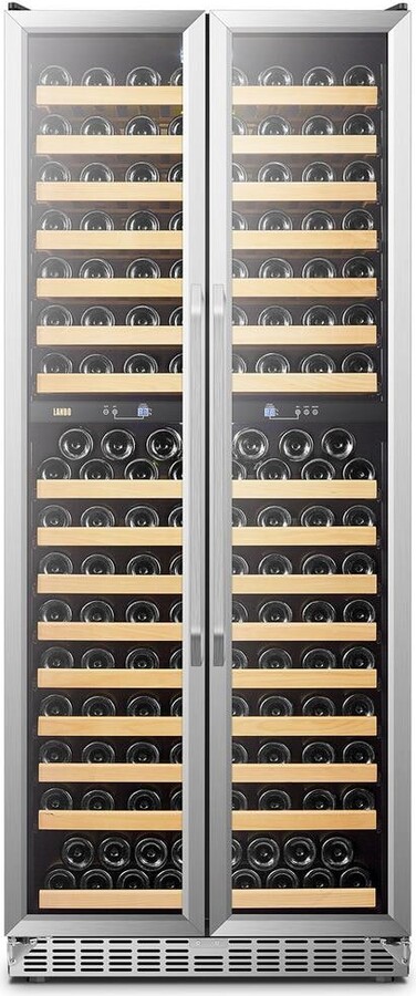 Lanbo Dual Zone Wine Cooler 32 in. 255 Bottle 2 Door Built-In or Freestanding Cellar Cooling Unit in Black