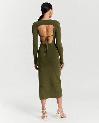 Shona Joy Women's Green Midi Dresses - Lyon Long Sleeve Backless Midi Dress - Size L at The Iconic