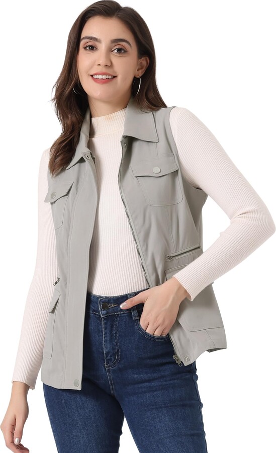 Allegra K Women's Travel Vest with Pockets Summer Sleeveless Cargo