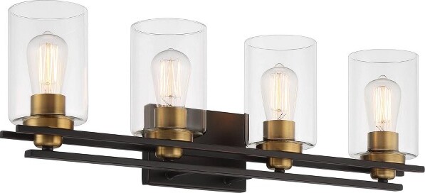 Possini Euro Design Demy Modern Industrial Wall Mount Light Oil Rubbed  Bronze Gold Hardwired 27 4-Light Fixture Clear Glass Shade for Bedroom  Bathroom Vanity Living Room - ShopStyle