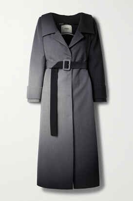 Fendi Off-the-shoulder Belted Ombré Wool Coat - Black