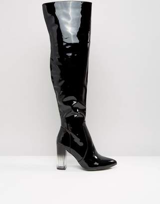 Missguided Patent Knee High Persex Heel Boots