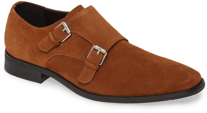 Calvin klein robbie tan double monk strap shoes Clearance
