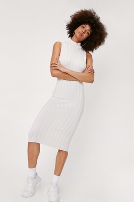 Nasty Gal Womens Ribbed Knitted Racer Midi Dress - White - 10
