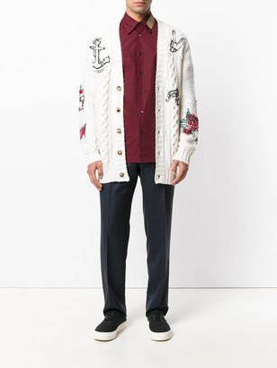 Valentino tattoo embroidered cable knit cardigan