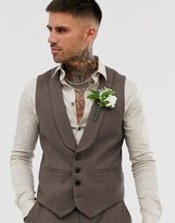 Thumbnail for your product : ASOS DESIGN wedding skinny suit waistcoat in soft brown twill