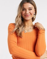 Thumbnail for your product : ASOS DESIGN long sleeved square neck midi dress in rib in orange