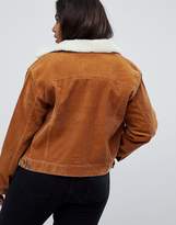 Thumbnail for your product : ASOS Curve DESIGN Curve cord jacket with borg collar in rust brown