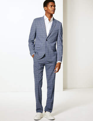 Marks and Spencer Blue Checked Skinny Fit Trousers