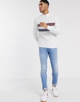 Thumbnail for your product : ASOS DESIGN long sleeve t-shirt with turtle zip neck and contrast interest panels in white