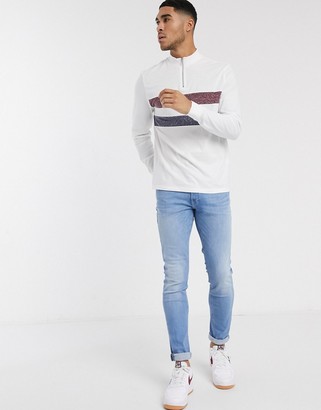 ASOS DESIGN long sleeve t-shirt with turtle zip neck and contrast interest panels in white