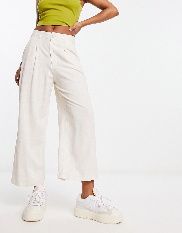 ASOS DESIGN dad culotte with linen in natural slub - ShopStyle Trousers