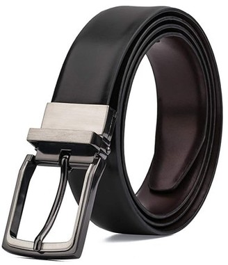 Km Legend Men's Dress Belt Genuine Leather Reversible Rotated Buckle with 1.25" Wide Strap - Black/Brown