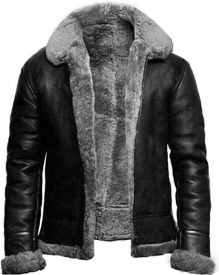 each women Men Black Vintage Leather Jacket Men Fleece Lined PU Overcoat  Winter Fur Collar Faux Leather Coat Size XS-3XL - ShopStyle