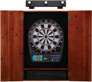Viper 787 Electronic Dartboard, Metropolitan Cinnamon Cabinet & Shadow Buster Dartboard Light Bundle