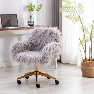 Aoolive Modern Faux Fur Home Office Chair, Fluffy Chair Makeup Vanity Chair  - ShopStyle