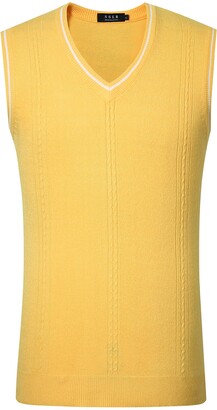 SSLR Men's Regular Fit Casual Knit Pullover V-Neck Sweater Vest - yellow - Medium