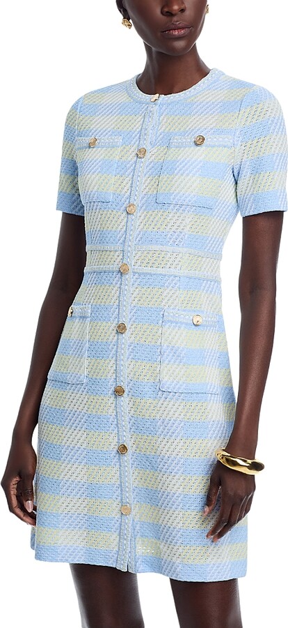 Misook Plaid Button Front Sheath Dress