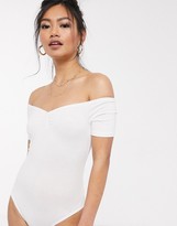 Thumbnail for your product : Miss Selfridge bardot ruched front bodysuit in white