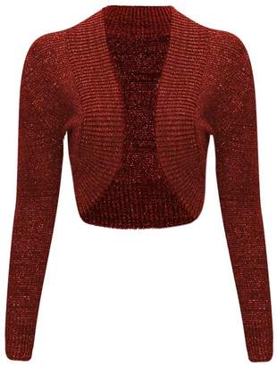Thever Women Ladies Long Sleeve Knitted Metallic Lurex Shrug Cardigan Bolero Crop Top