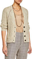 Thumbnail for your product : Brunello Cucinelli Shimmer Linen-Silk Ribbed Cardigan