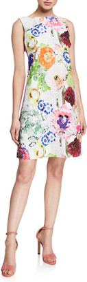 Chiara Boni Abstract Floral-Print High-Neck Sleeveless A-Line Dress