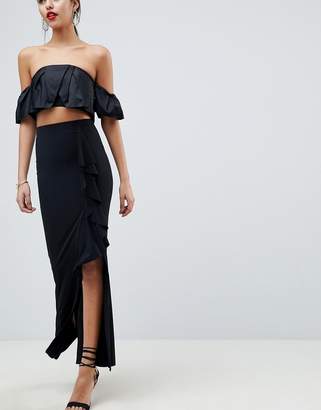 ASOS Design DESIGN Slinky Maxi Skirt With Split And Front Ruffle