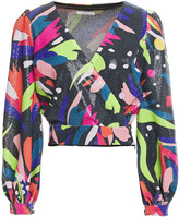 Thumbnail for your product : Olivia Rubin Kendall Cropped Sequined Printed Georgette Top