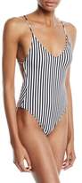 Thumbnail for your product : Norma Kamali Fara Low-Back Scoop-Neck Striped Maillot One-Piece Swimsuit