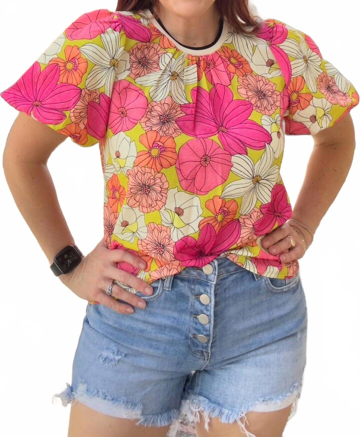 THML Summer Blooms Puff Sleeve Blouse In Pink