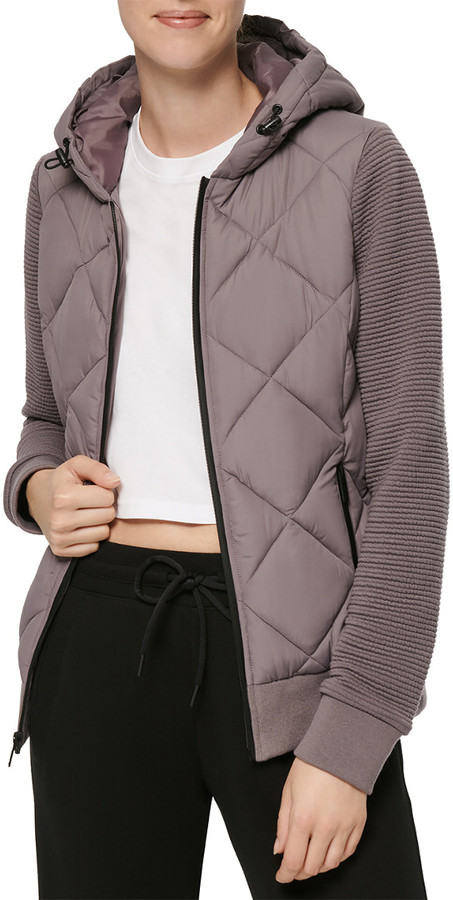 mixed media puffer coat