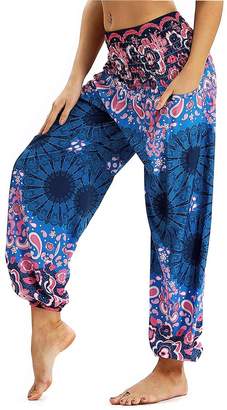 GLUDEAR Women's Boho Pants Hippie Clothes Yoga Outfits Peacock Design Fits Red