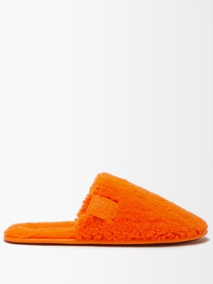 Loewe Anagram-tab Faux-shearling Slippers - Orange