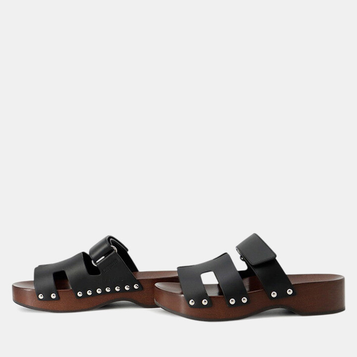 Hermes Cosplay Sandals Black/Brown Leather Wood Size 35