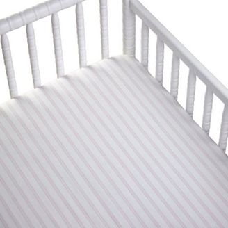 CoCalo Striped Cotton Percale Fitted Crib Sheet in Pink/White