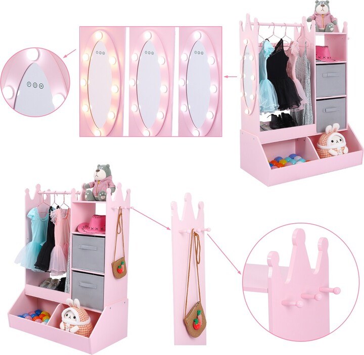 GaoMon Girls' Dress up Storage with Light & Mirror, Kids Clothing Rack