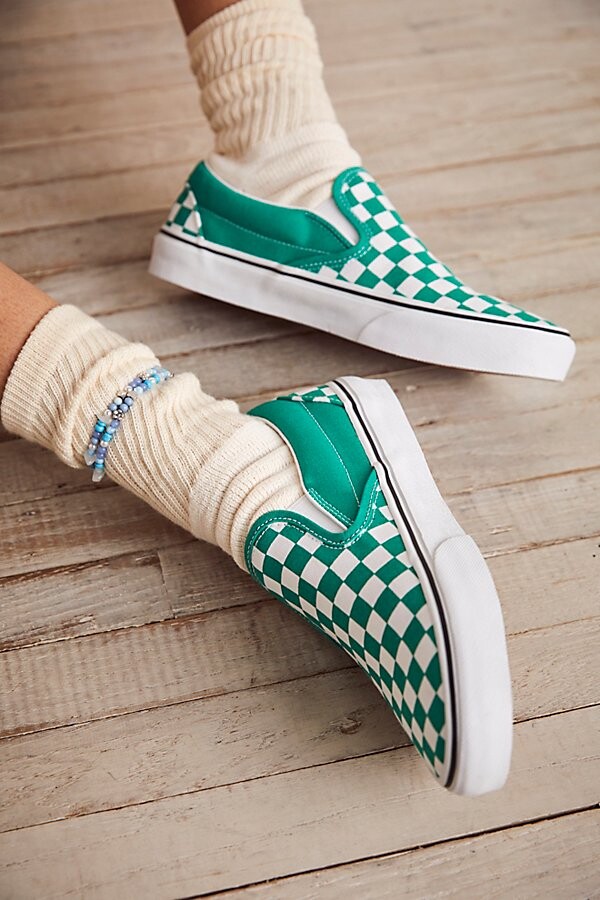 white checkered slip on sneakers