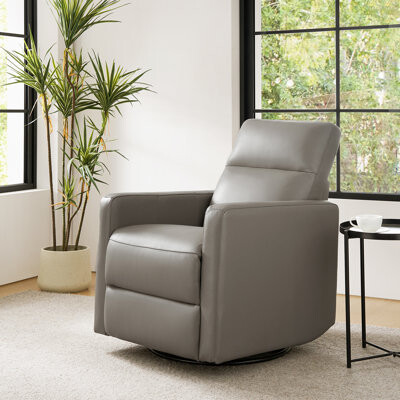 Sumbul Genuine Leather Upholstered Swivel Rocker Recliner