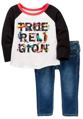 True Religion Raglan & Knit Denim Set (Baby Girls)
