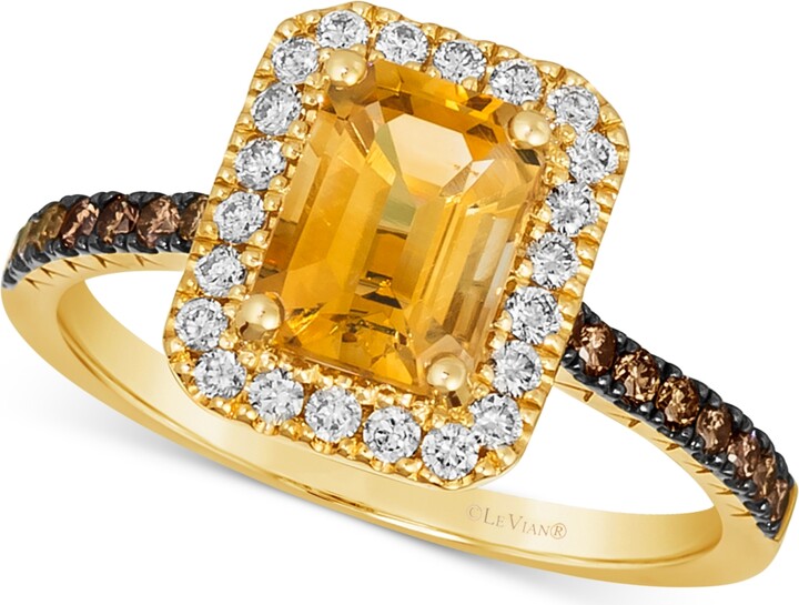 LeVian Deep Sea Blue Topaz (1-5/8 ct. t.w.) & Diamond (3/8 ct. t.w.) Halo Ring in 14k Rose Gold (Also in Amethyst & Citrine)